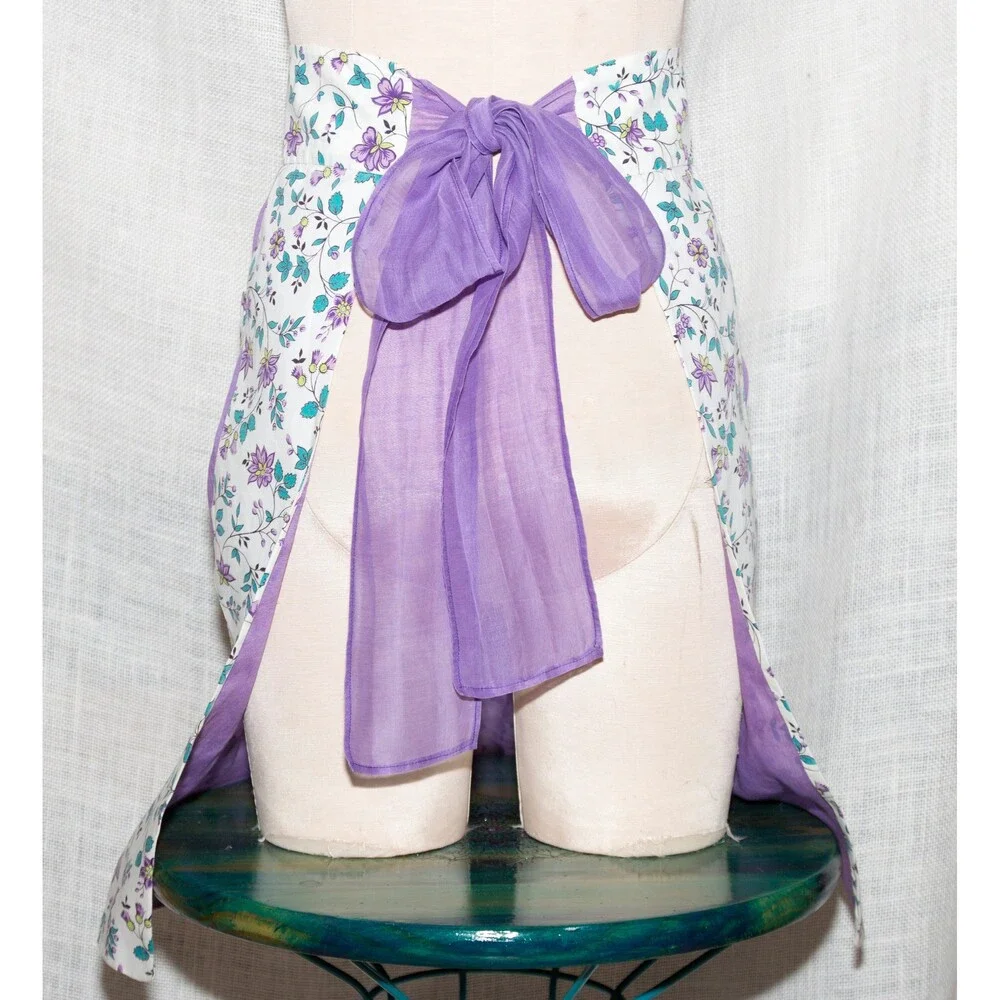 Vintage Purple Floral Handmade Half-Apron 1960s